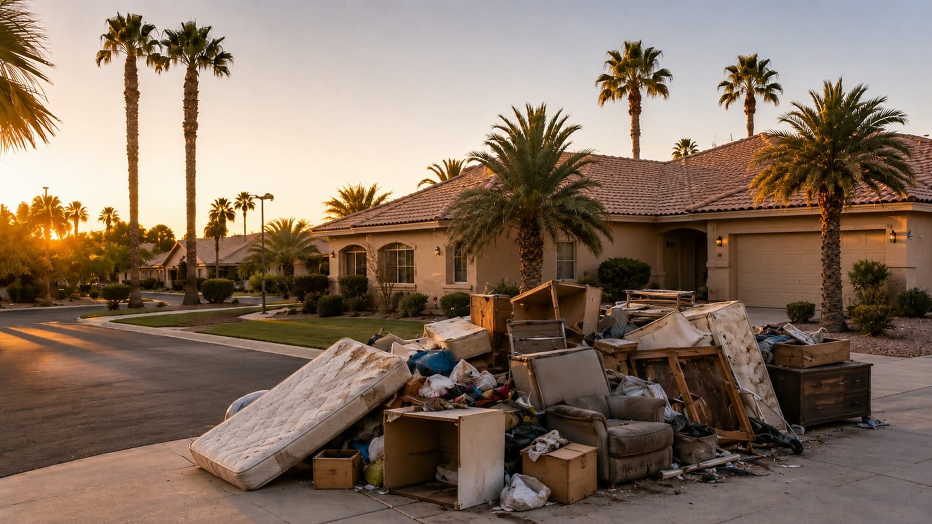 Household items stacked at the curb ready for a residential cleanout